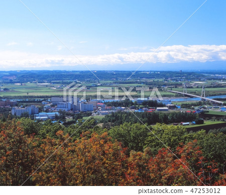 從北海道Toshikaga-cho Tokachigaoka拍攝十勝川溫泉鎮的風景 47253012