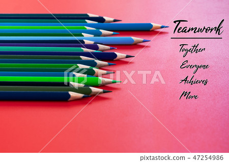 Teamwork concept. group of color pencil on red 47254986