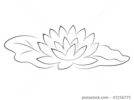 Lotus flower black silhouette with leaves. Lotus flower black silhouette with leaves. 47256775