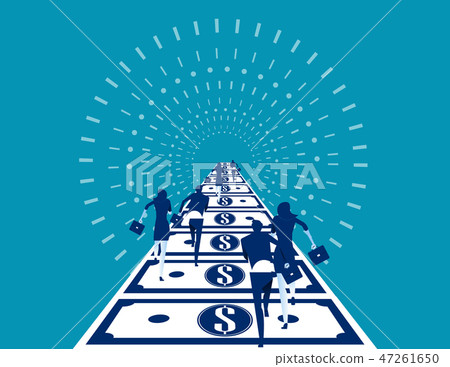 Business people running on money road.  47261650