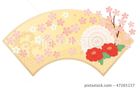 Cut material-Japanese pattern flower, cherry, fan 5 47265157