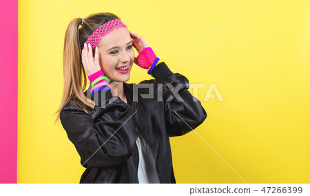 Woman in 1980's fashion theme 47266399