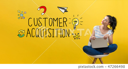 Customer acquisition with woman using a laptop Customer acquisition with woman using a laptop 47266498