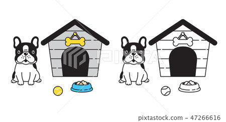 dog vector french bulldog house bowl ball cartoon  47266616