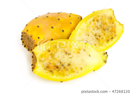 yellow prickly pear or opuntia with half isolated on a white background 47268120