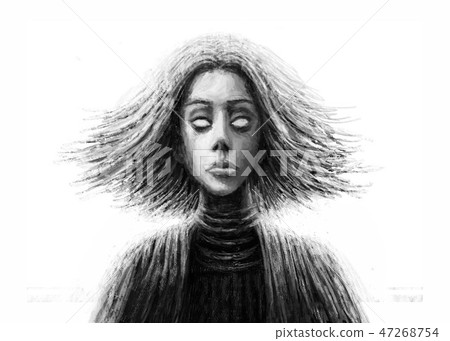 Magic girl with flowing hair in front. 47268754