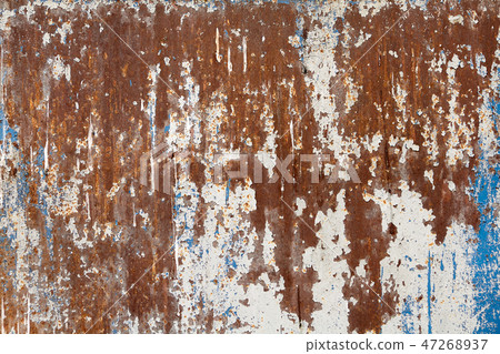 Surface of rusty metal wall with shabby blue paint 47268937