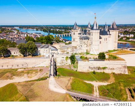 Chateau Saumur aerial view, France 47269311