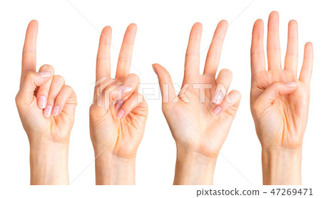 Set of woman hands count on fingers 47269471