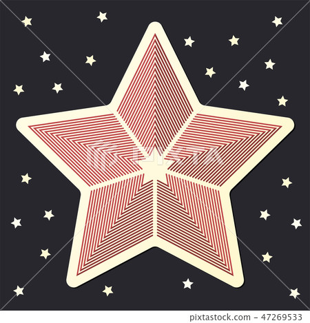 Stripped Red star icon sticker on dark starred background Stripped Red star icon sticker on dark starred background 47269533