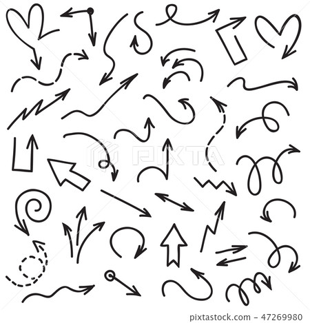 Doodle arrows. Handwriting scribble sketch line arrowheads. Arrow isolated on white background 47269980