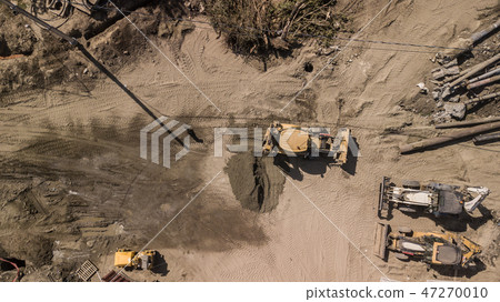 Aerial directly above top down view of a construction site. 47270010