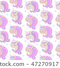 Girlish seamless Pattern with cute unicorns on a white background. 47270917