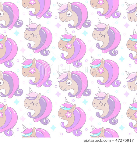 Girlish seamless Pattern with cute unicorns on a white background. Girlish seamless Pattern with cute unicorns on a white background. 47270917