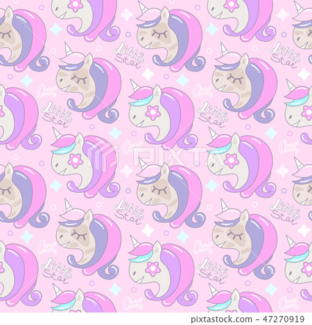 Children pink seamless pattern with cute unicorns Children pink seamless pattern with cute unicorns 47270919