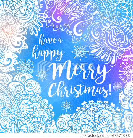 Blue and white winter typography poster or card with Have a Happy Merry Christmas design 47271028