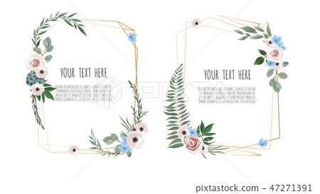 Card with leaves and geometrical frame. Floral poster. Card with leaves and geometrical frame. Floral poster. 47271391