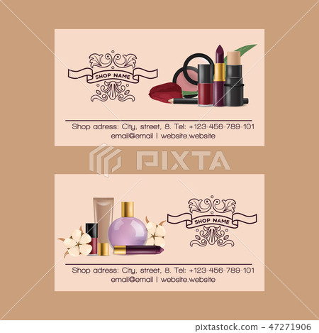 Cosmetic vector business card beauty make up cosmetology for beautiful woman with makeup foundation 47271906