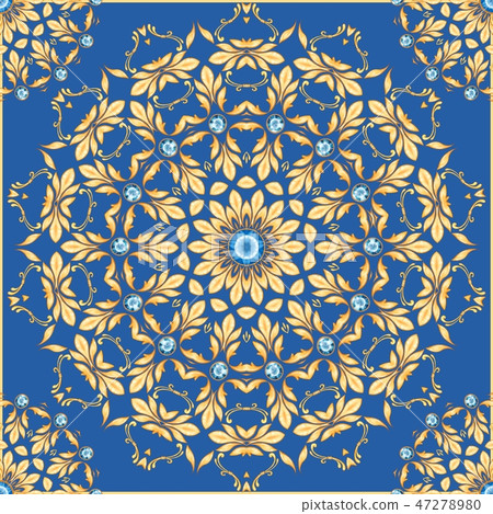 Square composition with golden scrolls and gems Square composition with golden scrolls and gems 47278980