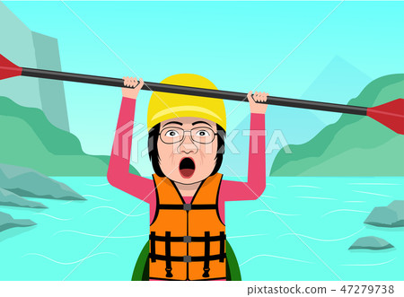 Senior woman having fun in water rafting, vector Senior woman having fun in water rafting, vector 47279738
