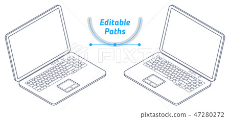 The isometric wireframe model of office laptop set 47280272