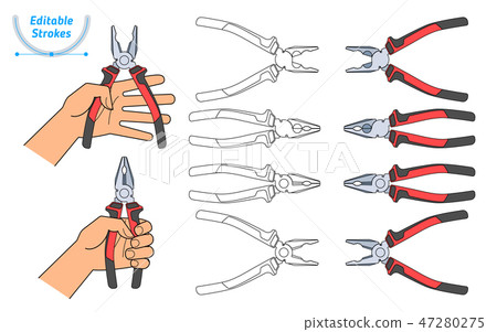 A hand holds a pair of pliers. The repair tool set 47280275