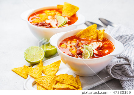 Mexican soup (Chili con carne) with beans, chicken Mexican soup (Chili con carne) with beans, chicken 47280399