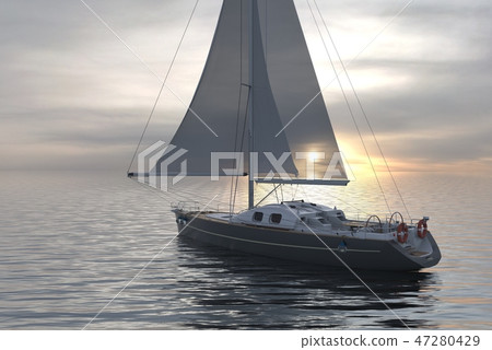 Sailing on sea and sunset 3d illustration 47280429