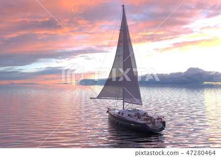 Sailing on sea and sunset 3d illustration 47280464