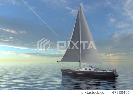 Sailing on sea and sunset 3d illustration 47280465