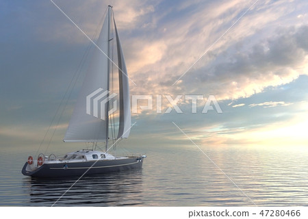 Sailing on sea and sunset 3d illustration 47280466