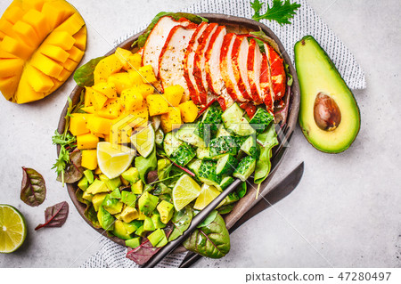 Grilled chicken, mango and avocado salad Grilled chicken, mango and avocado salad 47280497