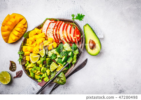 Grilled chicken, mango and avocado salad Grilled chicken, mango and avocado salad 47280498