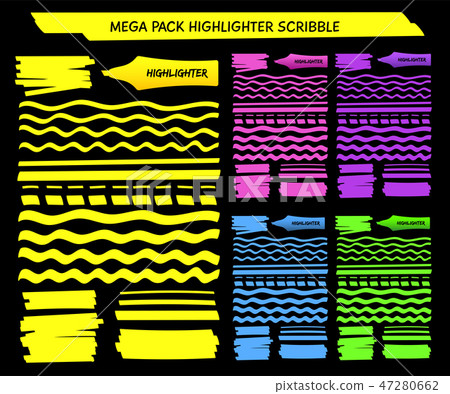 Yellow highlight pen hand drawn lines set Yellow highlight pen hand drawn lines set 47280662