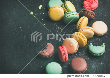 Sweet colorful French macaroon cookies variety Sweet colorful French macaroon cookies variety 47280679