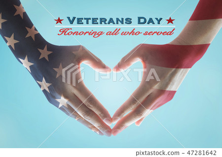 USA Veterans day with flag on hands in heart shape 47281642