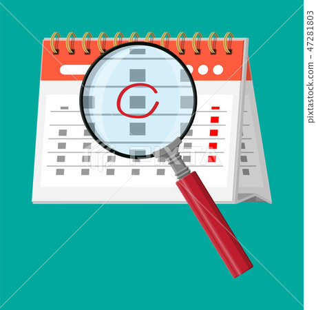 Paper spiral wall calendar. Magnifying glass 47281803