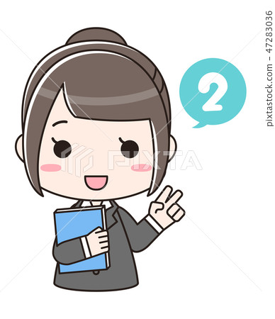 A woman with a document representing the number 2 by hand (with bust up / numbers) 47283036