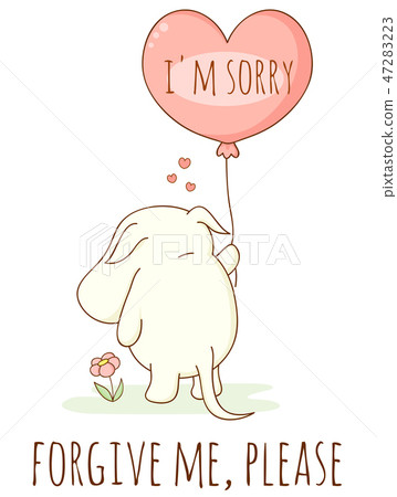 Cute sad cartoon animal with heart shaped balloon Cute sad cartoon animal with heart shaped balloon 47283223