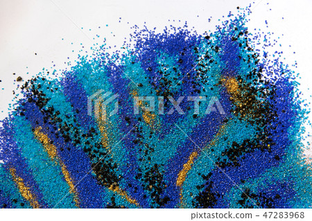 Layered colorful sand pattern. Marble style background. Blue and gold powder texture. 47283968