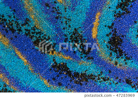 Layered colorful sand pattern. Marble style background. Blue and gold powder texture. 47283969