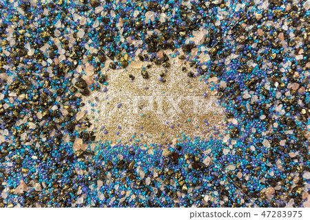 Layered colorful sand pattern. Marble style background. Blue and gold powder texture. 47283975