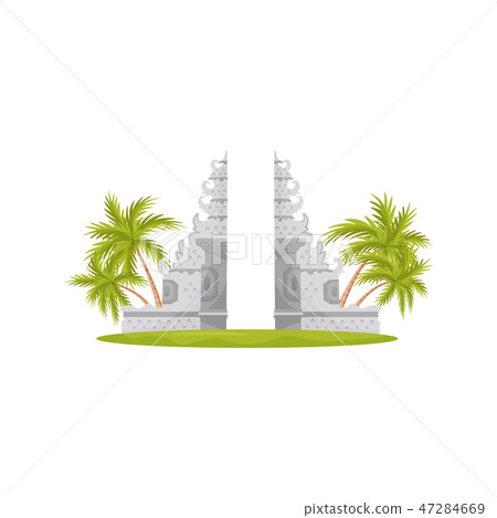 Heaven gates in Lempuyang temple, green palm trees and grass. Travel to Bali. Historical monument Heaven gates in Lempuyang temple, green palm trees and grass. Travel to Bali. Historical monument 47284669