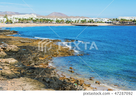Las Cucharas beach in Costa Teguise, Lanzarote Las Cucharas beach in Costa Teguise, Lanzarote 47287092