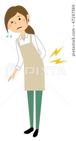 在圍裙的婦女背部疼痛 47287868