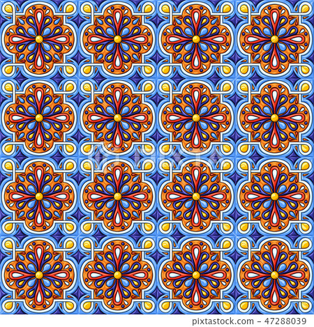 Mexican talavera ceramic tile pattern. Ethnic folk ornament. 47288039
