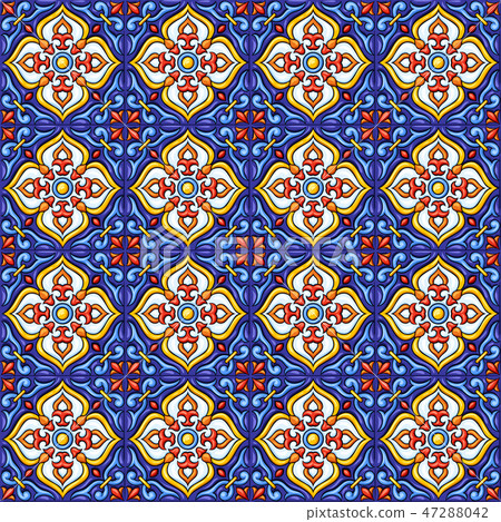 Mexican talavera ceramic tile pattern. Ethnic folk ornament. Mexican talavera ceramic tile pattern. Ethnic folk ornament. 47288042