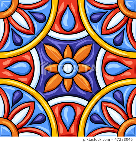 Mexican talavera ceramic tile pattern. Ethnic folk ornament. 47288046