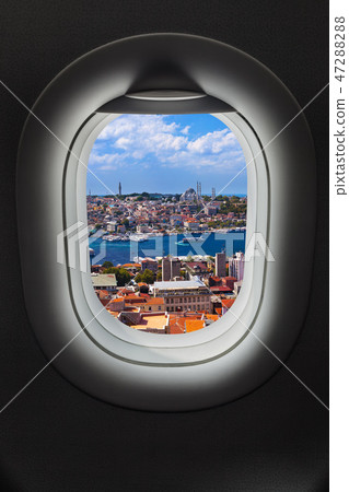Istanbul view in airplane window Istanbul view in airplane window 47288288
