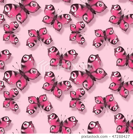 Seamless pattern with pink butterflies - Stock Illustration [47288427 ...